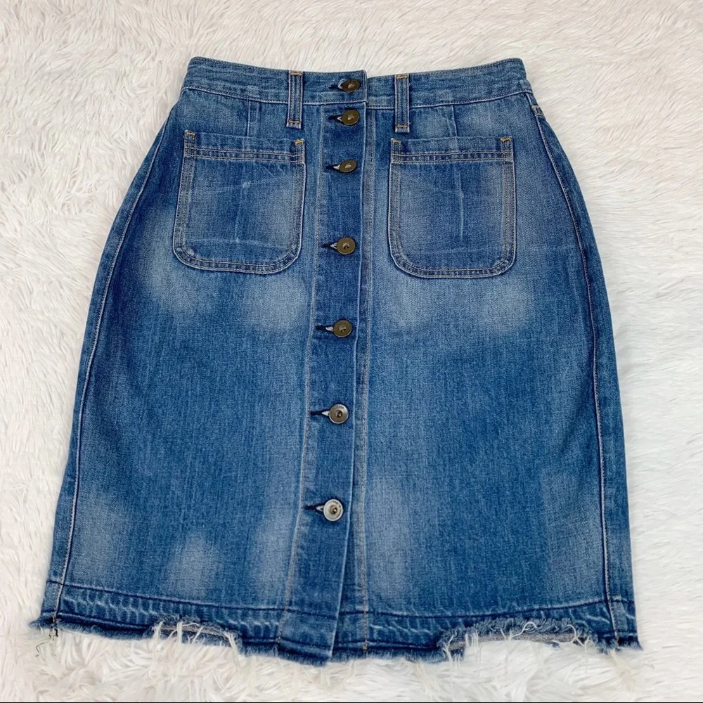 Rag &‎ bone Santa Cruz denim pencil skirt button front released raw hem